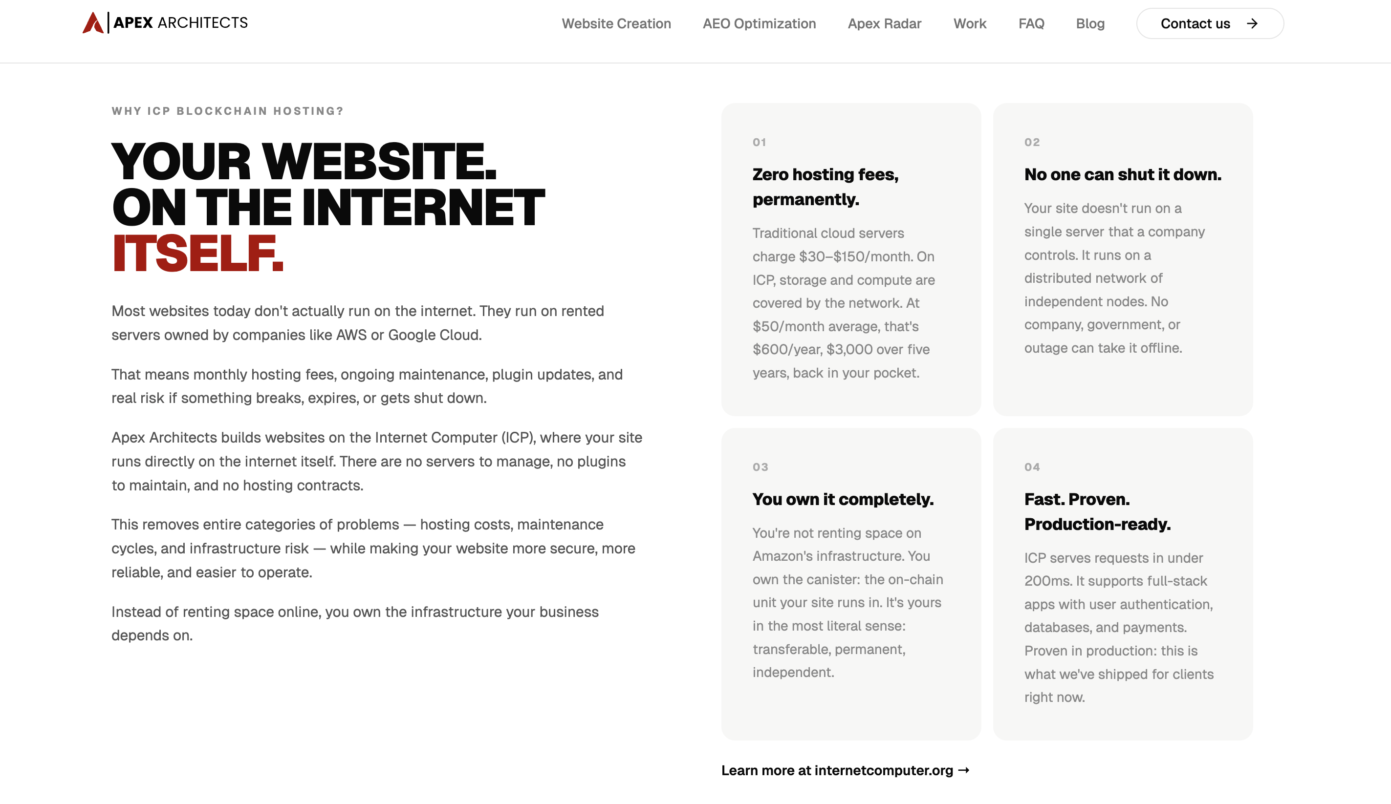 Apex Architects Internet Computer page